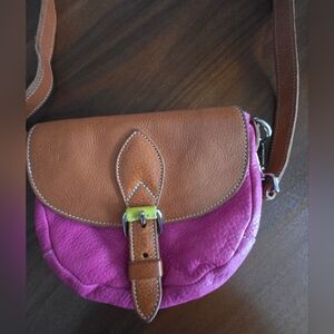 *Rare* Adorable Vintage Preppy Roots Pink/tan Leather Saddlebag